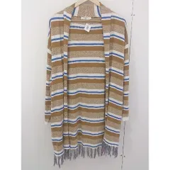 ◇ Samansa Mos2 blue ボーダー 長袖 ロング ニット カーディガン サイズＬ ブラウン ホワイト ブルー レディース  【中古】 【1206210005760】