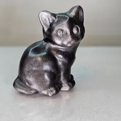 眩しいフラッシュ✨シルバーオブシディアン✨猫ちゃん✨カービング✨
