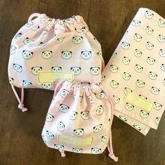 【入園準備】お弁当袋 コップ袋 ランチョンマット　3点セット　パンダ柄