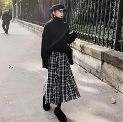 セットアップ Mサイズ/Lサイズ ニット セーター スカートチェックツイード