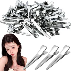ヘアクリップ プロ用 メタルダックビルヘアクリップ 約50個セット ヘアピン ワニクリップ ステンレス 前髪 散髪 スタイリング 髪留め ステンレス クリップ 跡がつかない 美容師 業務用 長さ4.5cm（シルバー）