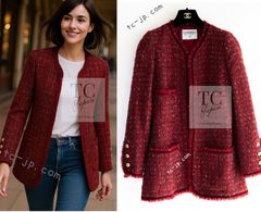 シャネル ジャケット コート CHANEL ヴィンテージ レッド ウール モヘア ゴールド ココボタン カール・ラガーフェルド作品 超美品 40 42