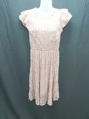 ◇ 美品 mysty woman レース ストレッチ生地 二次会 フォーマル 一分袖 ひざ丈 ワンピース サイズF ピンク系 レディース E  【1304050029820】