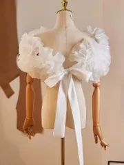ドレスアレンジ ウェディングボレロ ウエディングボレロ ショール 二の腕カバー 花嫁 結婚式 二次会 披露宴 お色直し 前撮り ホワイトのサムネイル