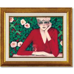 Cassignol's "Wine Glass" Painting, Framed, Portrait of a Woman, Art Frame, for Living Room, Entryway, or Room Decor, Interior Decor, Gift, Celebration, Wall Decoration, Framed, Landscape with Woman and Flowers, Elegant, S Size, Stylish Wall Hanging Painting