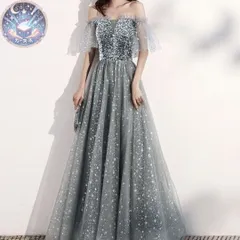 新品 未使用 スパンコールの煌びやかなオフショル イブニングドレス パーティードレス