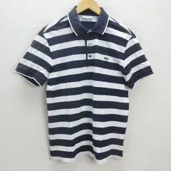 G■ラコステ/LACOSTE 半袖ポロシャツ/鹿の子 ボーダー【5】紺/men's/121【中古】■