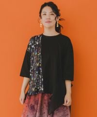 ISScoLar（イズスカラー）宝石のガーランドプリント シフォン切替プルオーバー　アイボリー、ブラック、ピンク　551243