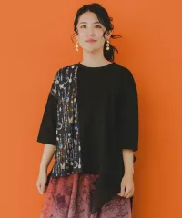 ISScoLar（イズスカラー）宝石のガーランドプリント シフォン切替プルオーバー　アイボリー、ブラック、ピンク　551243