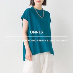 オムネス　接触冷感 レーヨン ナイロン 裾ラウンド フレンチスリーブ プルオーバー Tシャツ ゆったり ドルマン オーバーサイズ