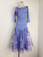 社交ダンスドレス 華やかパープルの花柄 フリーサイズ パーティドレス