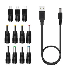 USB DC電源供給ケーブル DC ジャック 変換 アダプタ11 in 1 ユニバーサル USB-DC電源ケーブルusb dc 変換 ケーブル 5.5x2.1mm 長さ1m (3.5 * 1.35mm 、4.0 * 1.7mm 、4.8 * 1.7mm 、 0