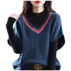 ☆ ダークブルー ☆ ベスト Vネック オーバーサイズ ニット ベスト Vネック レディース ニットベスト Vネックニットベスト チョッキ ジレ ウェストコート ノースリーブ 重ね着 レイヤード 秋冬 春秋 可愛い おしゃれ かわいい オシャレ 大きいサイズ