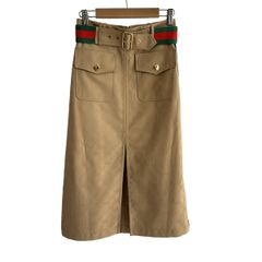 GUCCI(グッチ) ロングスカート サイズ36 S レディース美品  - 702988 ベージュ×黒 GG柄/ストライプ/シェリーベルト/アディダスコラボ