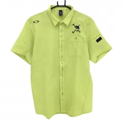 【超美品】オークリー 半袖シャツ ライムイエロー×ダークグレー ティー装着可 胸ポケット  メンズ L ゴルフウェア Oakley