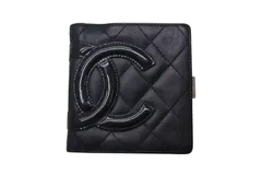 CHANEL シャネル カンボンライン 二つ折財布 10番台 ブラック ピンク ラムスキン A26720 美品 中古 4c075407