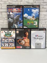 【I7-19】◎ 中古プレイステーション2 ソフト　みんなのゴルフ3、グランツーリスモ4 プロローグ、ウイニングイレブン6、ザ・ベースボール 2002 バトルボールパーク宣言、サイドワインダーMAX　5本セット