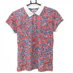 ★特価★ジャックバニー 半袖ポロシャツ レッド×ライトブルー 総柄 レディース 1(M) ゴルフウェア Jack Bunny
