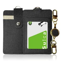 Simple Style] ＩＣパスケース 定期入れ [NA リール付き レディース 両面カードケース３枚収納 バックル付き (Black)