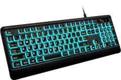 大きめの文字のバックライト付きキーボード、静かなUSB有線コンピューターキーボード、光るホワイトLED付きフルサイズキーボードWindowsデスクトップ、ノートパソコン、PC、ゲームに対応…