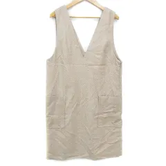 ロペピクニック ROPE Picnic ワンピース ジャンパースカート ひざ丈 ノースリーブ Vネック ヘリンボーン柄 36 ベージュ 白 ホワイト /FF20