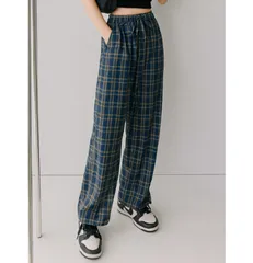 チェック ワイドパンツ レディース ユニセックス ポリエステル 速乾 シワになりにくい イージーケア ルームウェア リラックスパンツ 体型カバー ウエストゴム ゆったり 夏 秋 冬 大きいサイズ おしゃれ きれいめ カジュアル [1137]