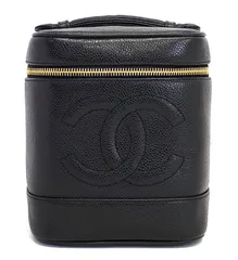 B4931◆超美品【シャネル】CHANEL キャビアスキン バニティ◆化粧ポーチ ハンドバッグ ブラック シール有