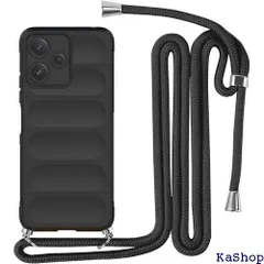 Redmi 12 5G ケース ネックストラップ 耐衝撃 肩掛け 斜めかけ 首掛け 縄掛け カバー Redmi 12 5G XIG03 スマホケース シリコン TPU ストラップ付き 軽量 長さ調整可能 取り外し可能 指紋防止 落下防止 -ブラック 1369