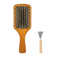 【即日発送】女性用 ブラウン 美髪ケア 木製櫛 毛取り 木製 ヘアブラシクリーナー マッサージ 頭皮 ヘアリムーバー ヘアブラシ 毛掃除 セット 姫椿のパドルブラシ+ヘアブラシのお掃除ブラシ お手入れ 貝印