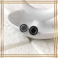 159【ブラックオニキス】天然石　ラウンド　9㎜　ピアス　シルバー　男女兼用　成功　目的達成　魔除け