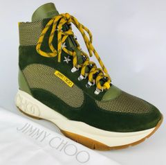 新品未使用★JIMMY CHOO・ジミーチュウ INCA メンズ レザー切替し エンボス加工ロゴ スターアイレットフック トレッキングシューズ ショートブーツ（44）