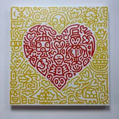 Mr. Doodle ミスター・ドゥードゥル pop heart　Heart RED キャンバス 50x50cm 現代アート 模写のサムネイル