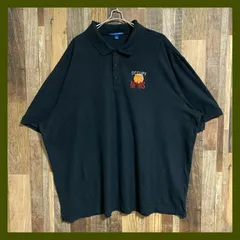 メンズ 古着 半袖 ポロシャツ ブラック 刺繍 ワンポイント 4XL