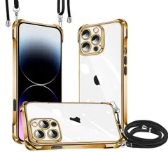 【即日発送】Pro 用 ケース クリア 15 ショルダー iPhone15pro スマホケース アイフォン15Pro カバー 肩掛け 斜めかけ 縄掛けケース 新型韓国 透明 薄型 軽量 TPU メッキ加工 携帯 iPhone ケース 紐付き 斜めがけ 織りスト