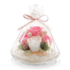 【迅速発送】IPFA プリザーブドフラワー ガラスドーム エンジェル プレミアム (ピンク & ホワイト) 誕生日 結婚祝い 結婚記念日 退職祝い 還暦祝い プレゼント ギフト 人気 花 バラ お祝い 仏花 お供え フラワーギフト 暑中見舞い お中元