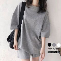 上下セット セットアップ ゆったり Ｔシャツ ショートパンツ ルームウェア 部屋着 スポーツウェア 涼しい 夏? min#