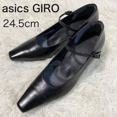 【asics GIRO】アシックスジーロ　パンプス　ストラップ付き　黒　スクエア　24.5cm