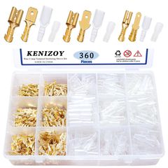 【迅速発送】平型端子 360個 平端子セット 真鍮 110型 187型 250型 オス メス ファストン端子 ギボシ端子 絶縁スリーブ カバー付き 接続 圧着 端子セット コネクター 自動車 バイク スピーカー