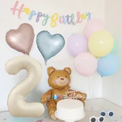 new❤︎マカロンカラーお誕生日飾りバルーンセット　バースデー　風船　１歳　２歳　３歳　４歳　レトロカラーナンバーバルーン