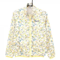 【超美品】パラディーゾ ジャケットブルゾン 白×イエロー 総柄 リーフ 猫 ロゴ刺しゅう メッシュ裏地 レディース L ゴルフウェア Paradiso