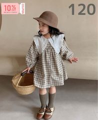 【2024秋新作】 韓国子供服　韓国こども服　 120cm  長袖  ワンピース   キッズ チェック リトルブルーム