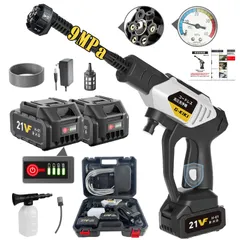 7m耐久ホース 厚手フォームボトル 6in1多機能ノズル ペットボトル給水対応 マキタバッテリー互換 節水 3000mAhバッテリー2個 軽量 PSE認証済 改良収納ケース 洗車 LED残量表示 駐車場 安全ロック設計 庭 吐出孔径20％拡大 外壁 充電式 ベ