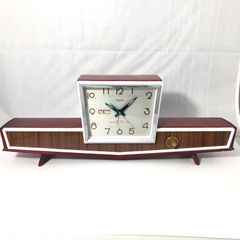 昭和レトロ RHYTHM リズム時計工業製 DAY-DATE カレンダー付 ゼンマイ式オルゴール目覚まし時計　オーバーホール済稼働品