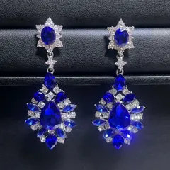 [80mm〜] ラスト1点限り 新世界の秘宝 覇気MAX 大振りエスニックピアス（サファイアブルー×クリアカラー）ボヘミアン ジプシー ベリーダンス パーティ 映画 L21-226