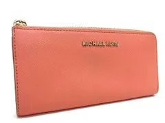■美品■ MICHAEL KORS マイケルコース レザー L字ファスナー 長財布 ウォレット 小銭入れ 札入れ コーラルピンク系 DF6564
