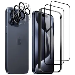 新着商品 DZHFU iPhone 15 Pro max 強化ガラスフィルム 6.7インチ 高透過率 全面保護フィルム 硬度9Ｈ 滑らかなタッチ操作 指紋付着防止 気泡防止 ガイド枠付き 貼り付けは簡単 【強化ガラスフィルム(2枚入り)＋レンズ保護フィルム (