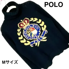 【ドデカエンブレム⭐️タートルネック】POLO RALPH LAUREN   ポロラルフローレン　ウール100% エンブレム柄　タートルネック　長袖ニットセーター　トップス　プルオーバー　ブラック　レディース　SP（USサイズ）　M（日本サイズ）　正規品