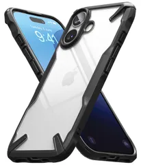 【数量限定】スマホカバー アイフォン16 スマホケース 米軍MIL規格取得 滑り止め (ストラップホールあり) 耐衝撃 落下防止 耐黄変 - 黄ばみにくい PC+TPU FUSION-X Black ケース 16 【Ringke】iPhone