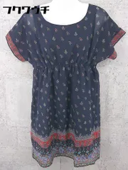 ◇ Simplicite シンプリシテェ 総柄 半袖 膝丈 ワンピース ネイビー系 レディース 【中古】 【1002800660797】