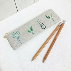 細型ペンケース【フラワーベース】刺し子・綿麻